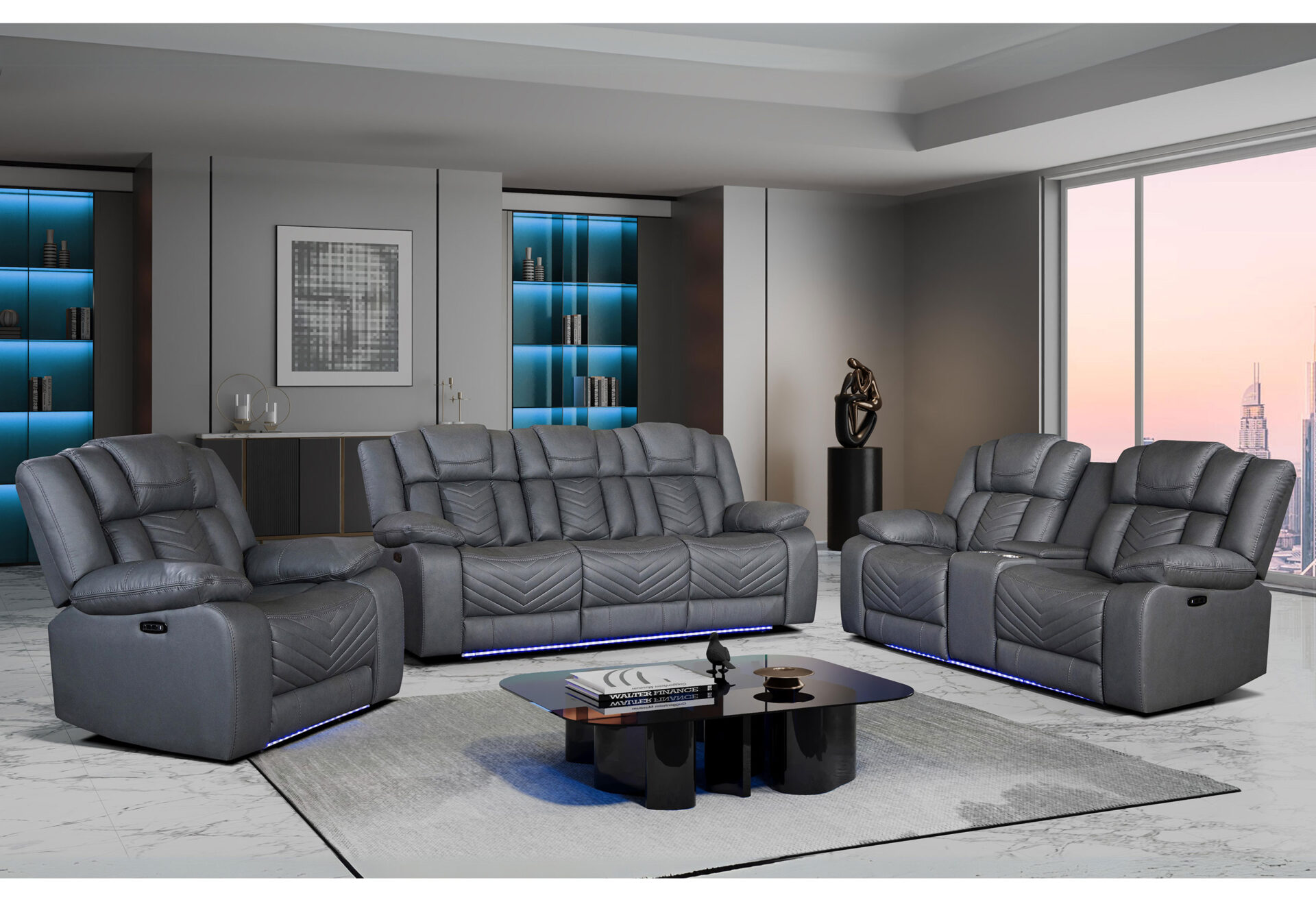 GREY 10 PWR REC SOFA/PWR CON REC LOVESEAT WITH LED