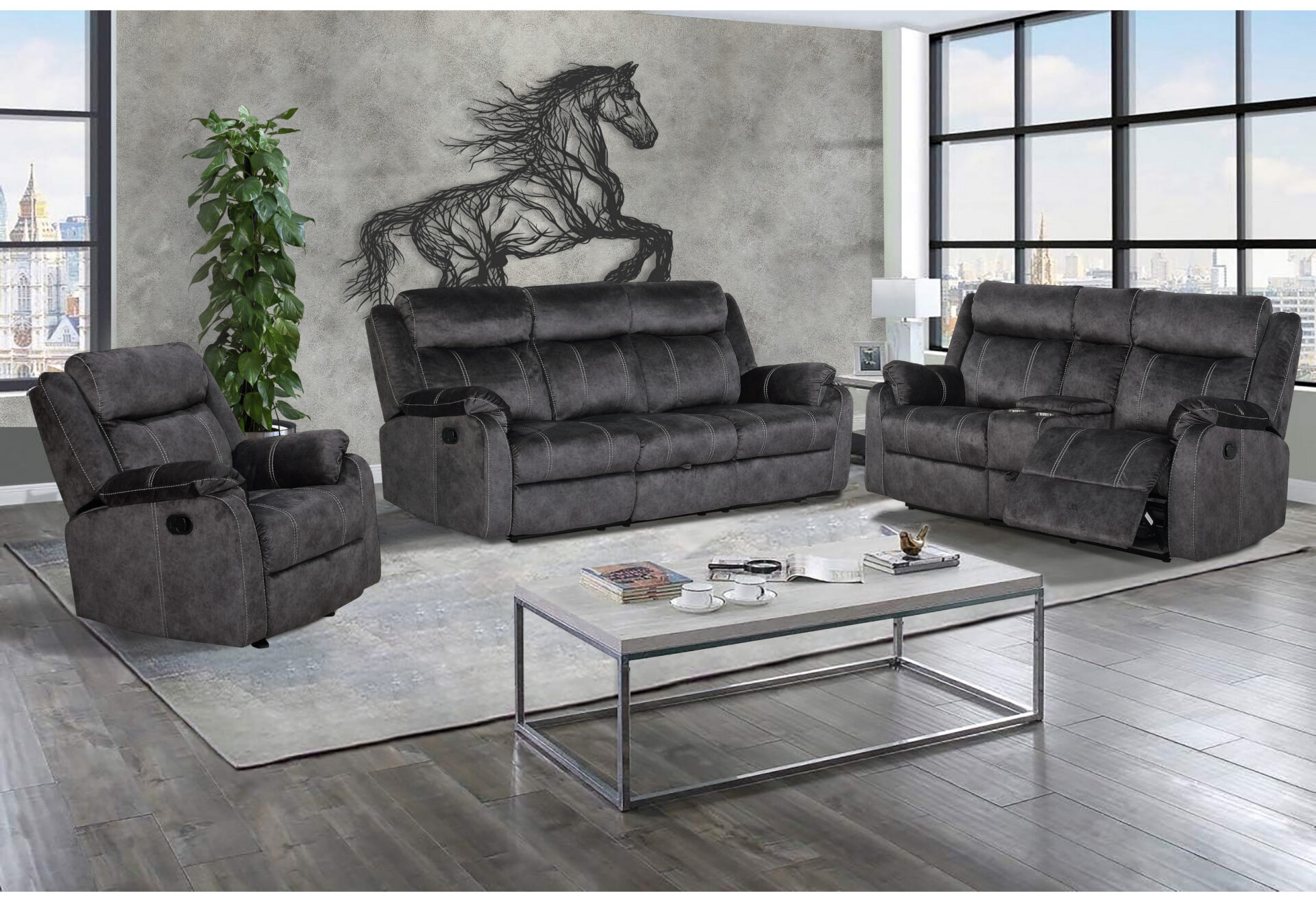Gray Leather Reclining Sofa And Loveseat