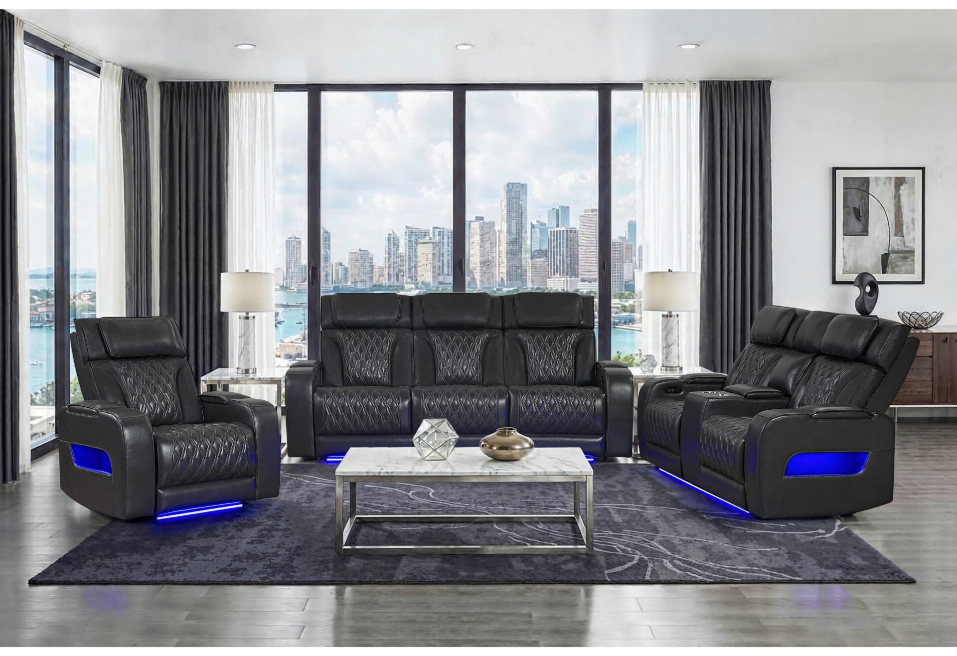 Blanche Charcoal Power Reclining Living Room Set