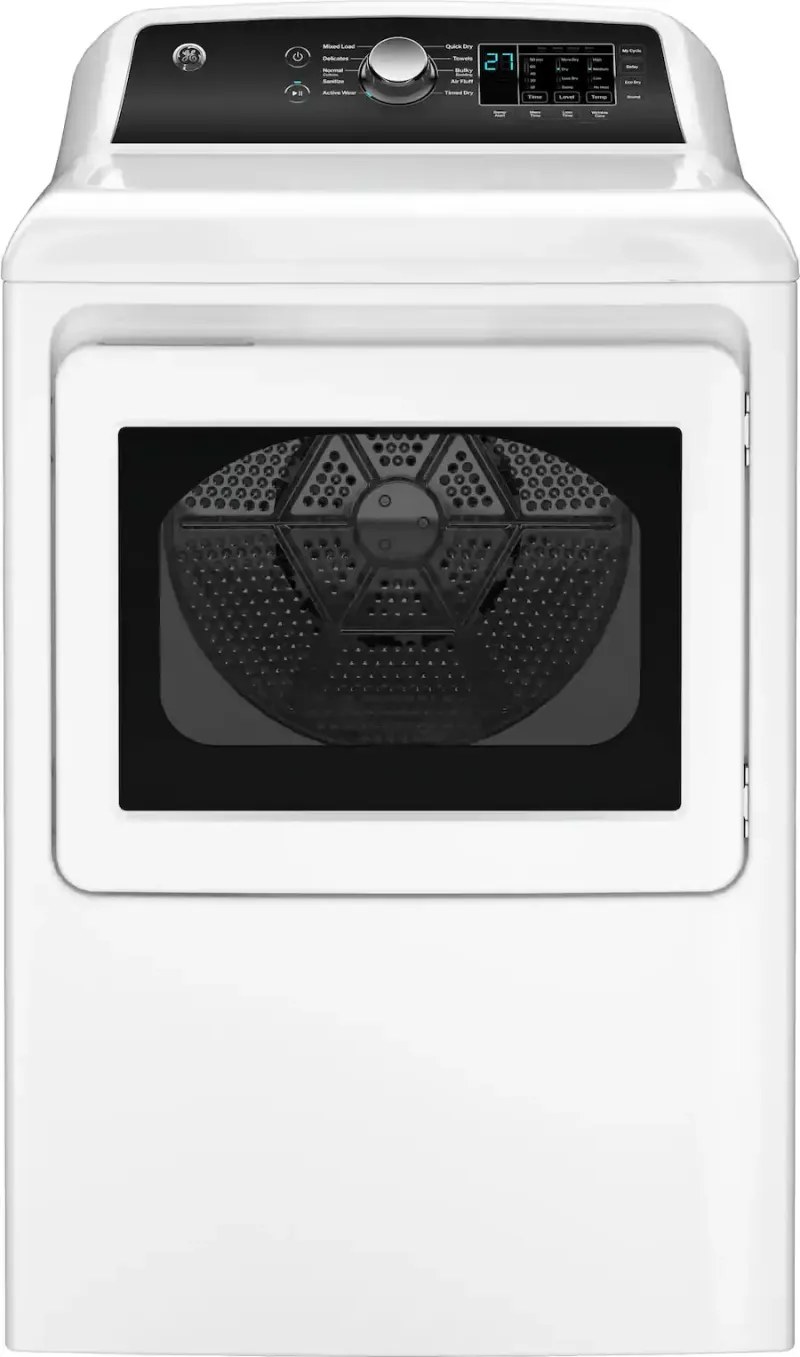GE - 7.4 Cu. Ft. Front Load Electric Dryer with Sensor Dry - White with Matte Black