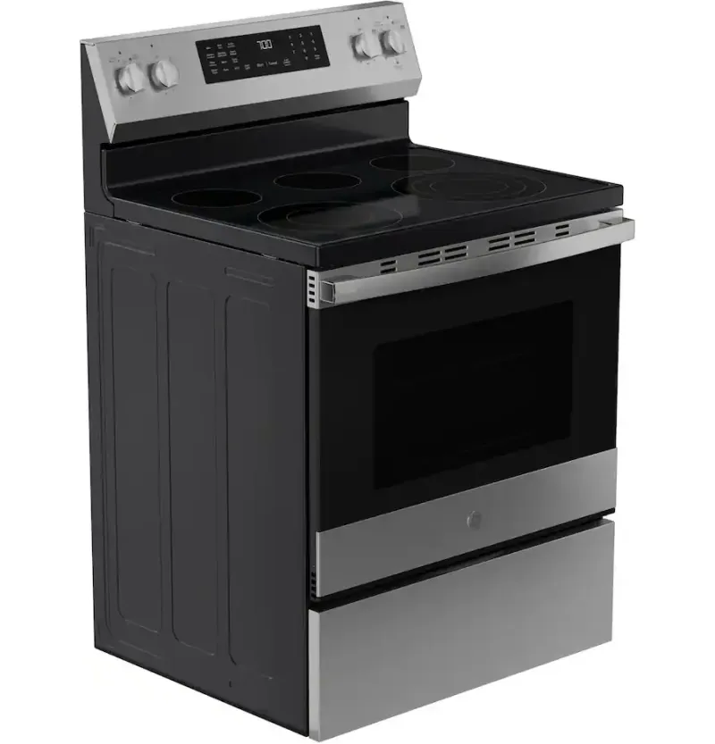 GE Profile - 30" Wide 5 Elements 5.3 Cu. Ft. Freestanding Electric Convection Range w/ Steam Clean, Air Fry, and EasyWash Oven 