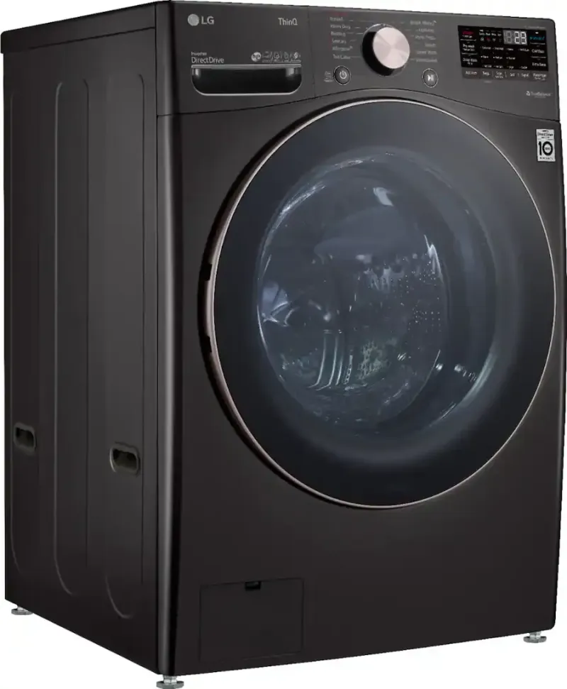 LG - 4.5 Cu. Ft. High-Efficiency Stackable Smart Front Load Washer with Steam and Built-In Intelligence - Black Steel