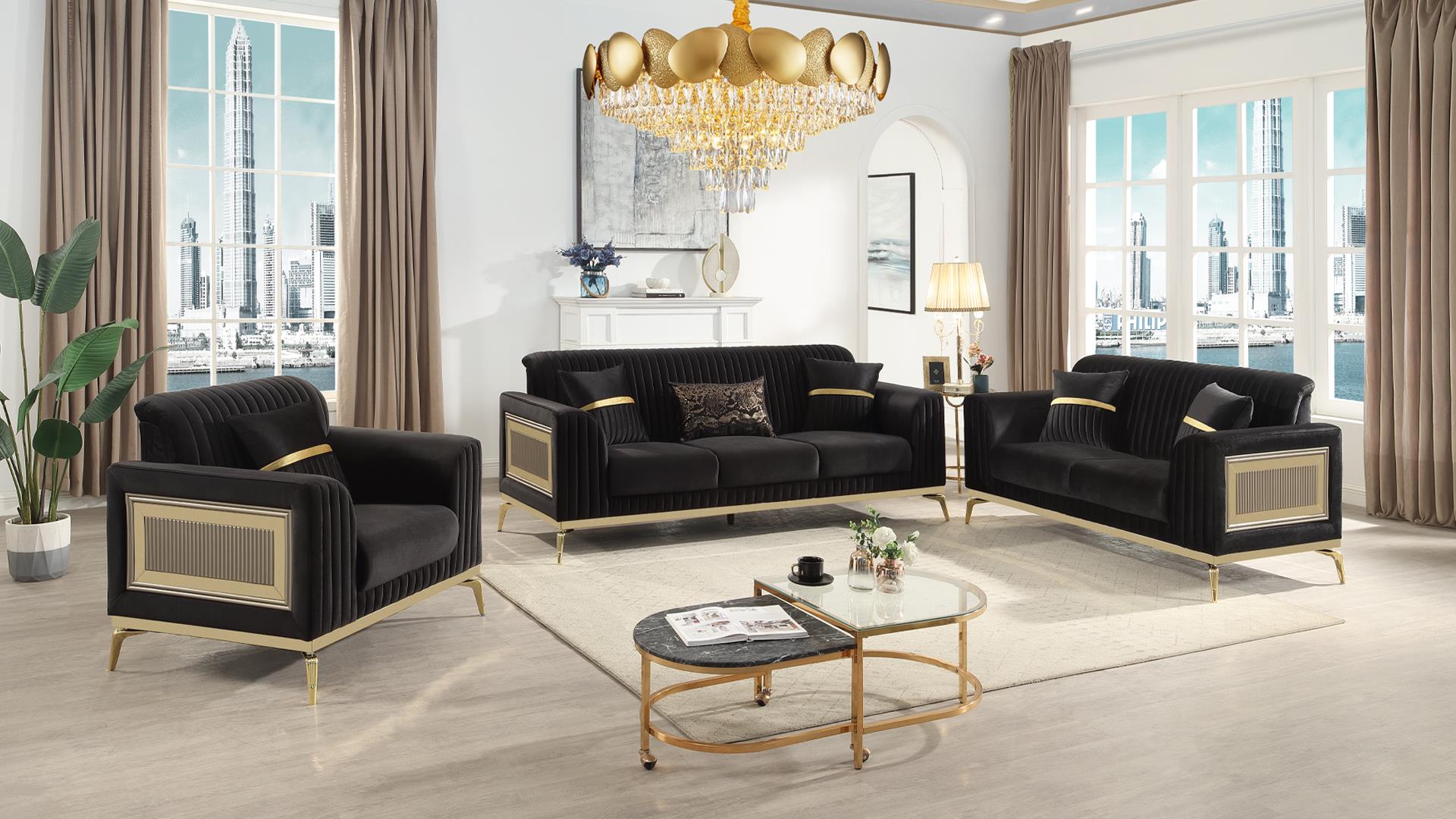 Antigua Living Room Set in Black