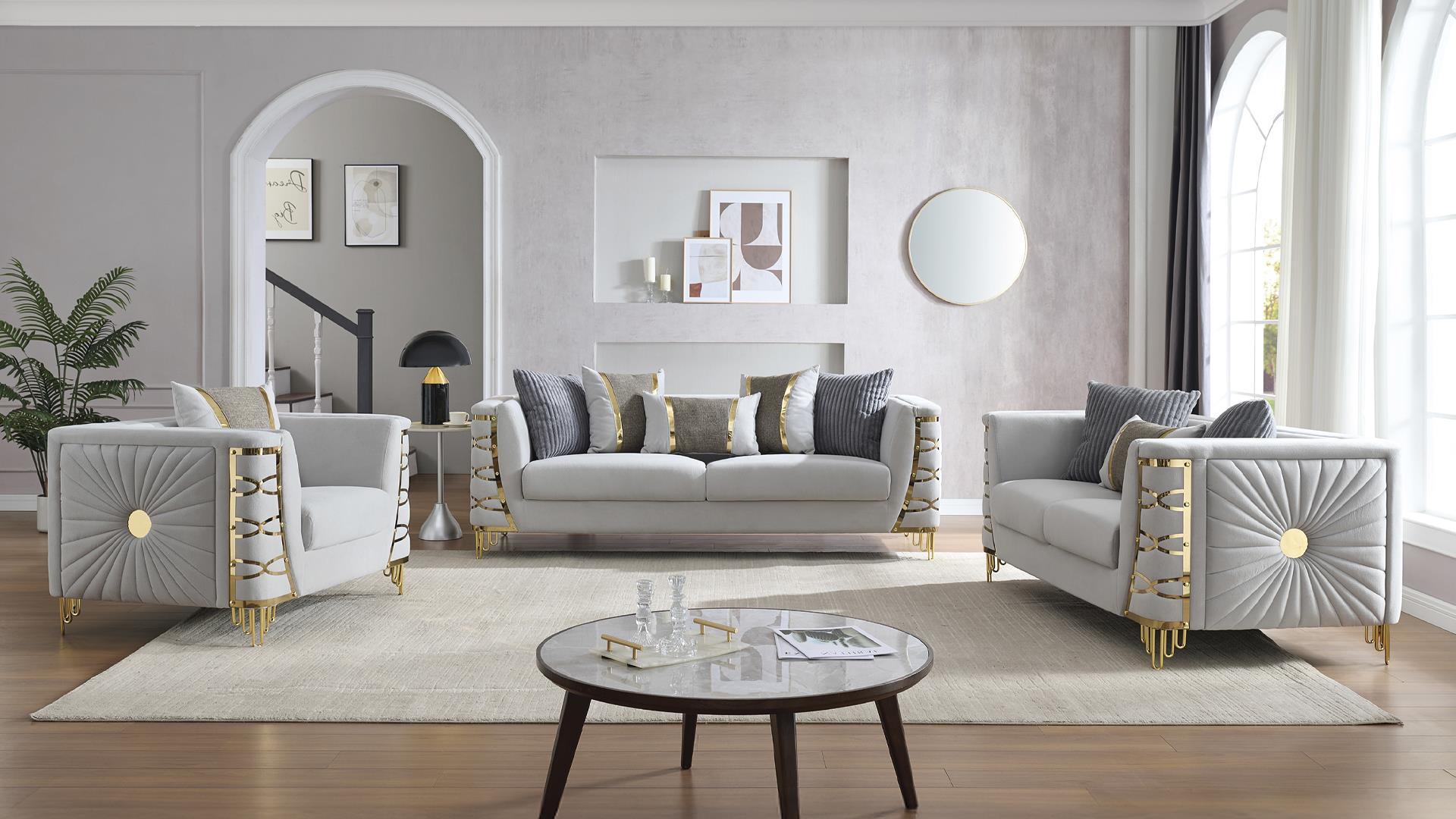 Contessa Living Room Set in Gray
