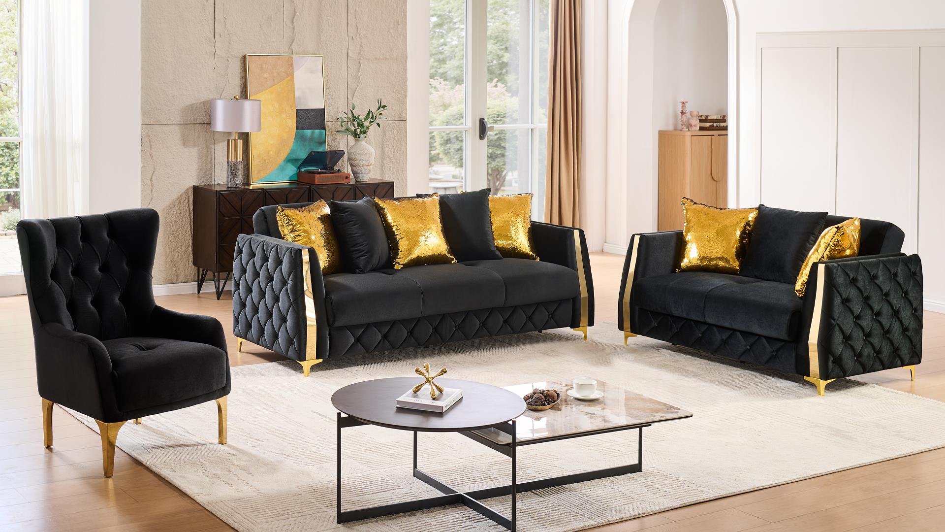 Lippa Living Room Set in Black