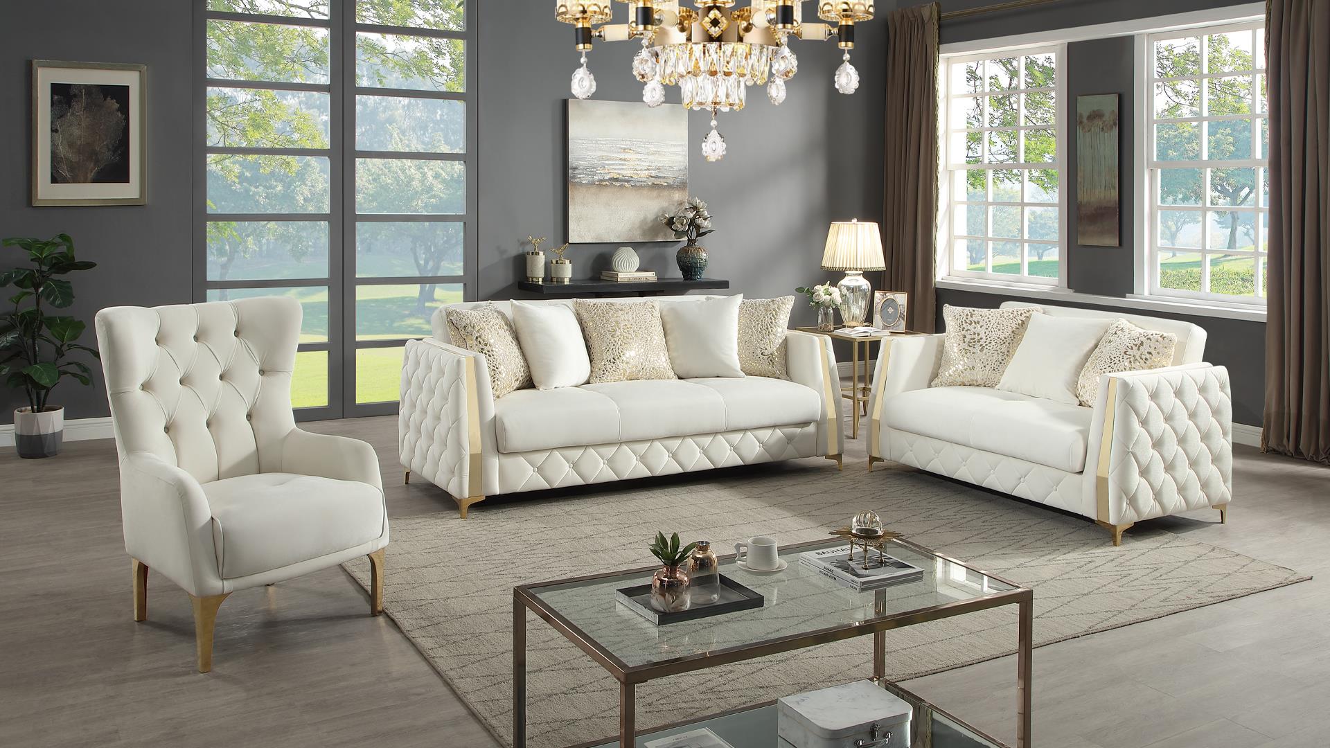 Lippa Living Room Set in Off White
