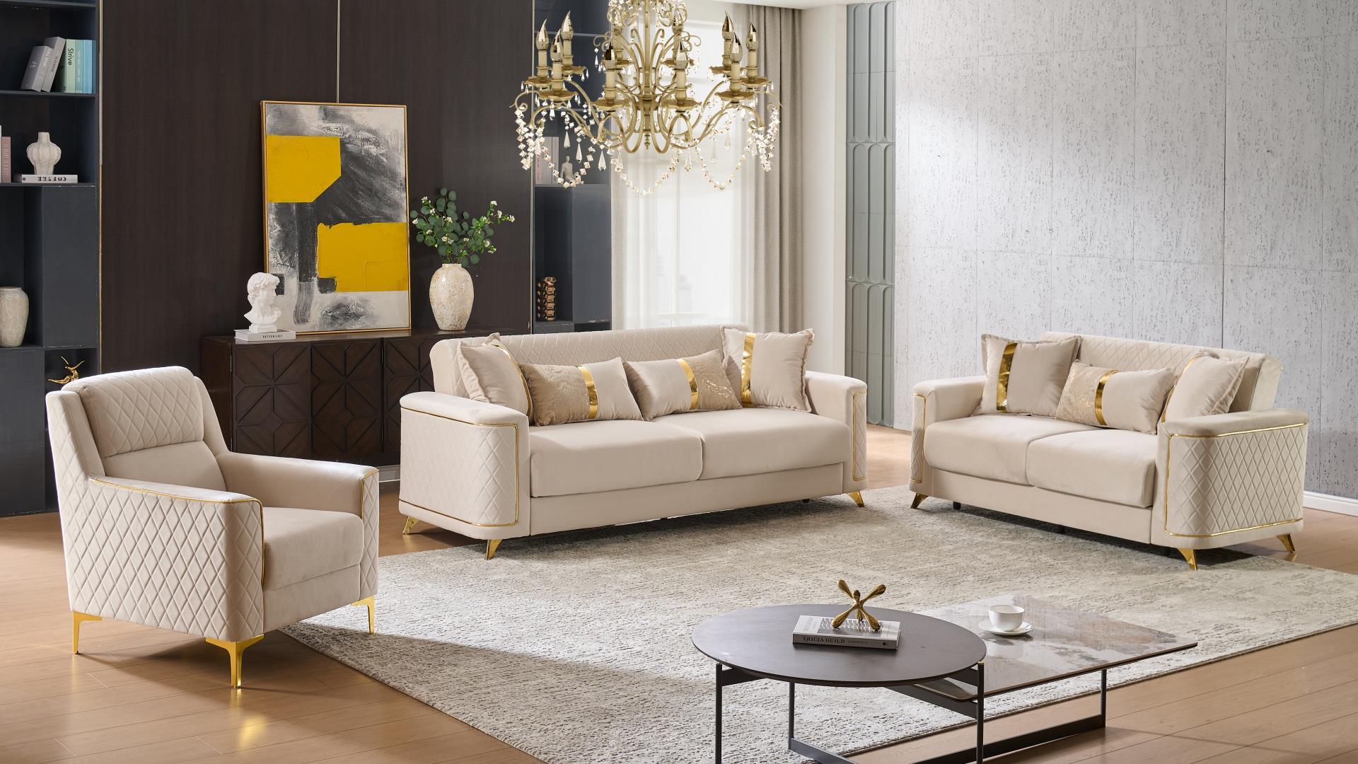 Lisa Living Room Set in Beige