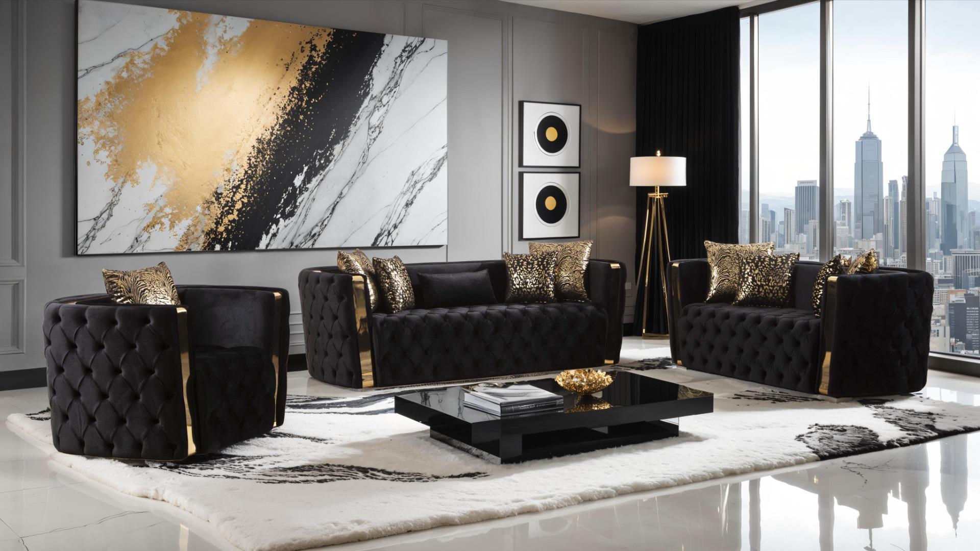 Naomi Living Room Set in Black
