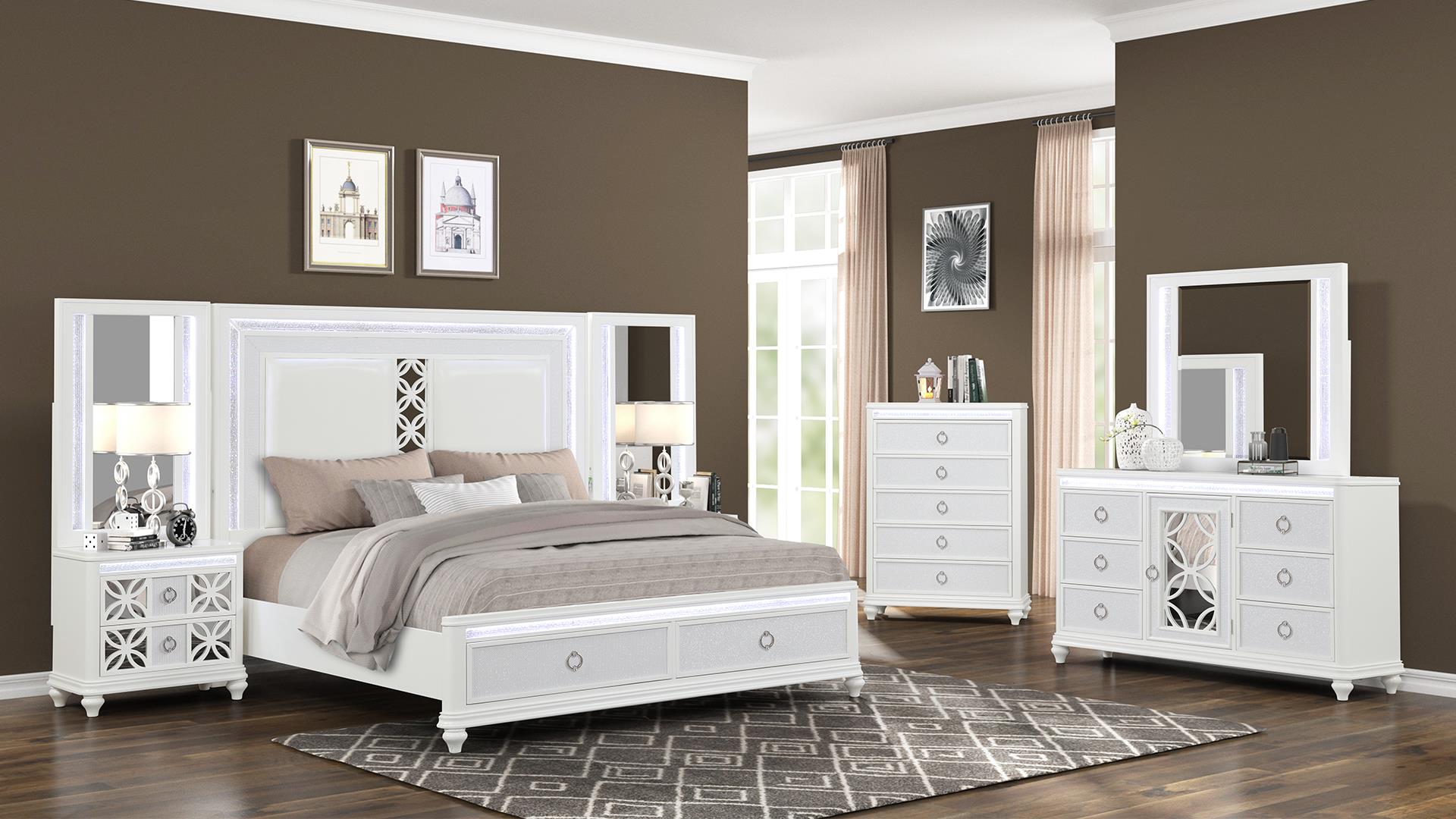  Abigale Bedroom Set with Mirror Top Nightstand