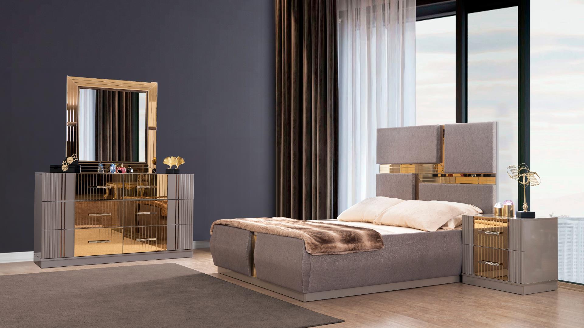 Lorenzo Queen Bedroom Set in River Sand Gray