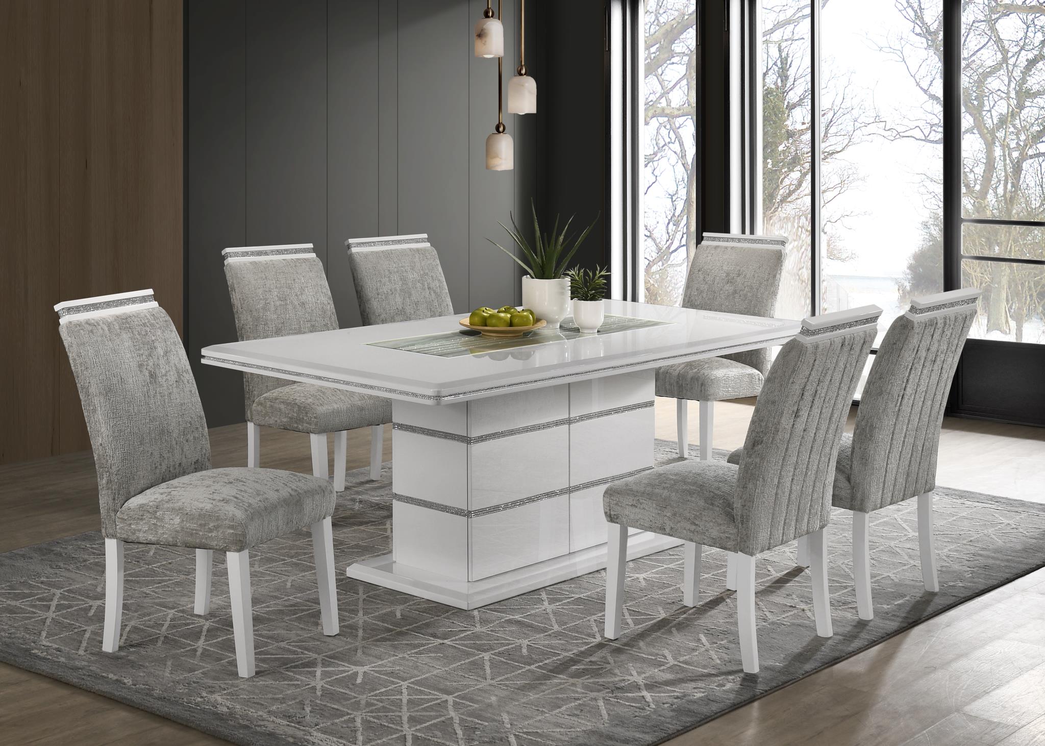 Lucia - Gray & White Dining Chair with Crystal Trim