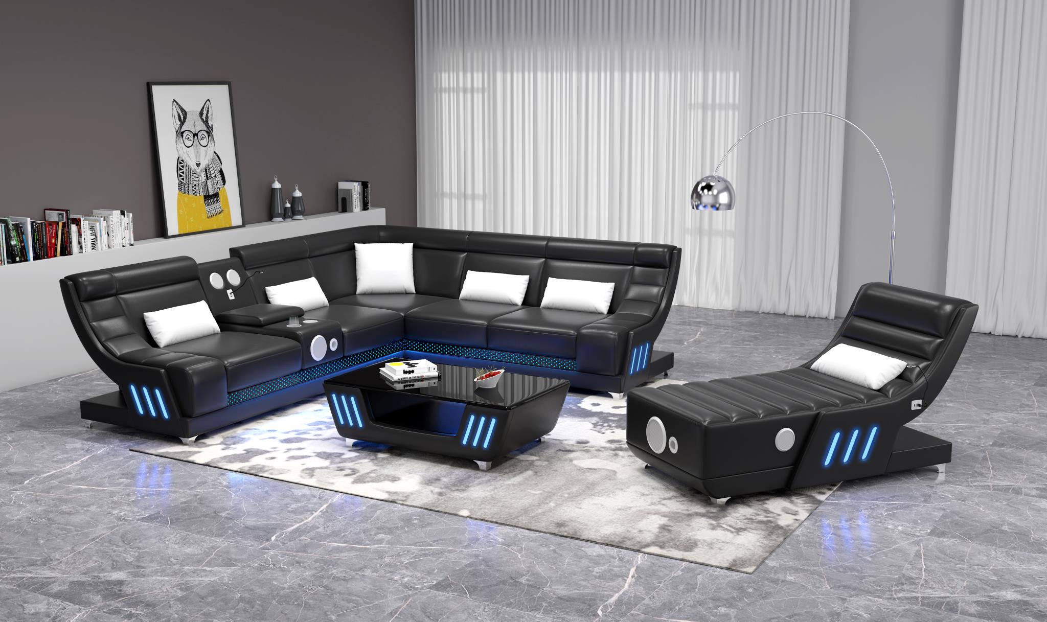 Tokyo - Black Armless Chair with Multi Color LED Set