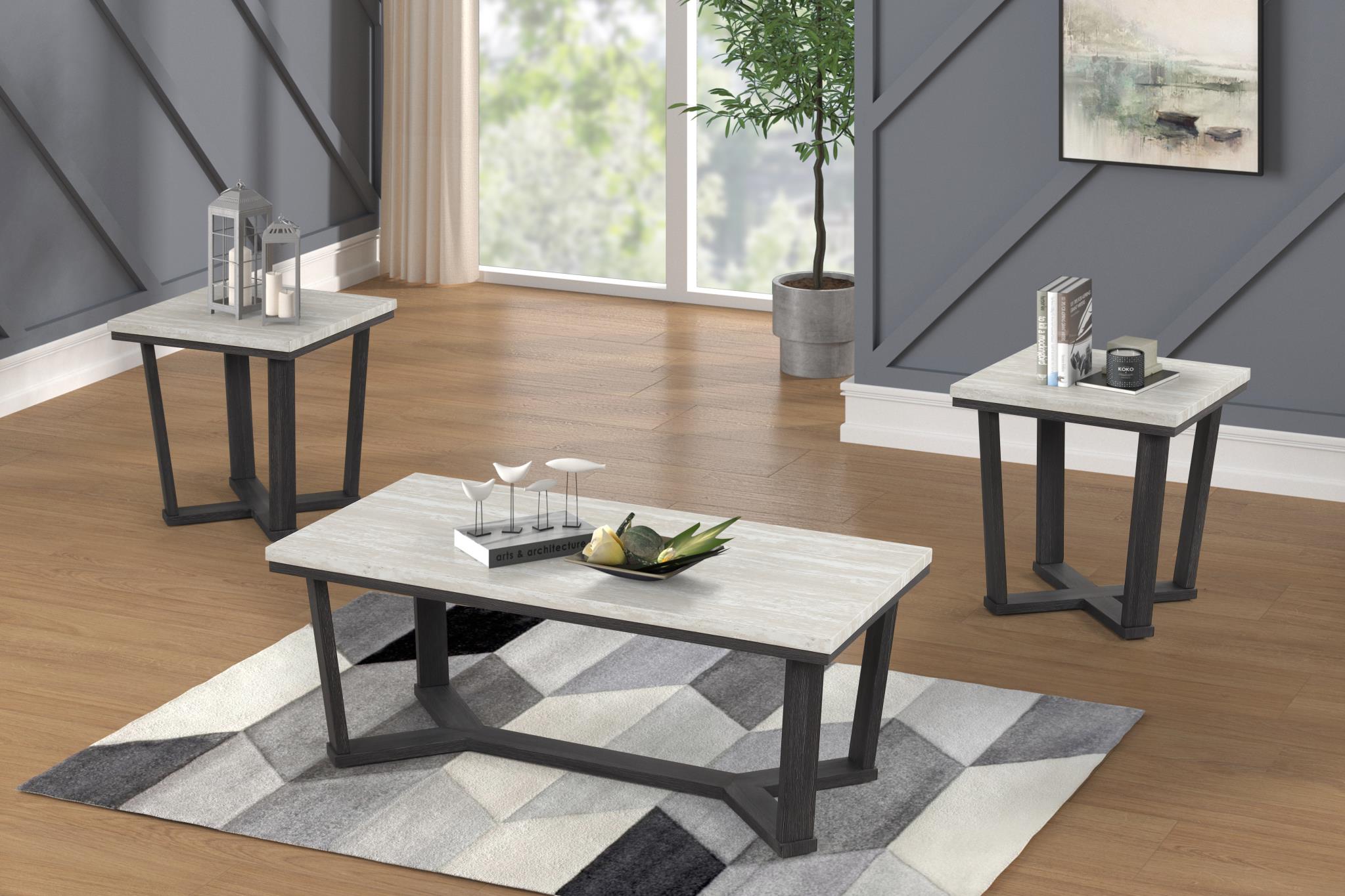 Alora - White & Black 3PC Coffee Table Set
