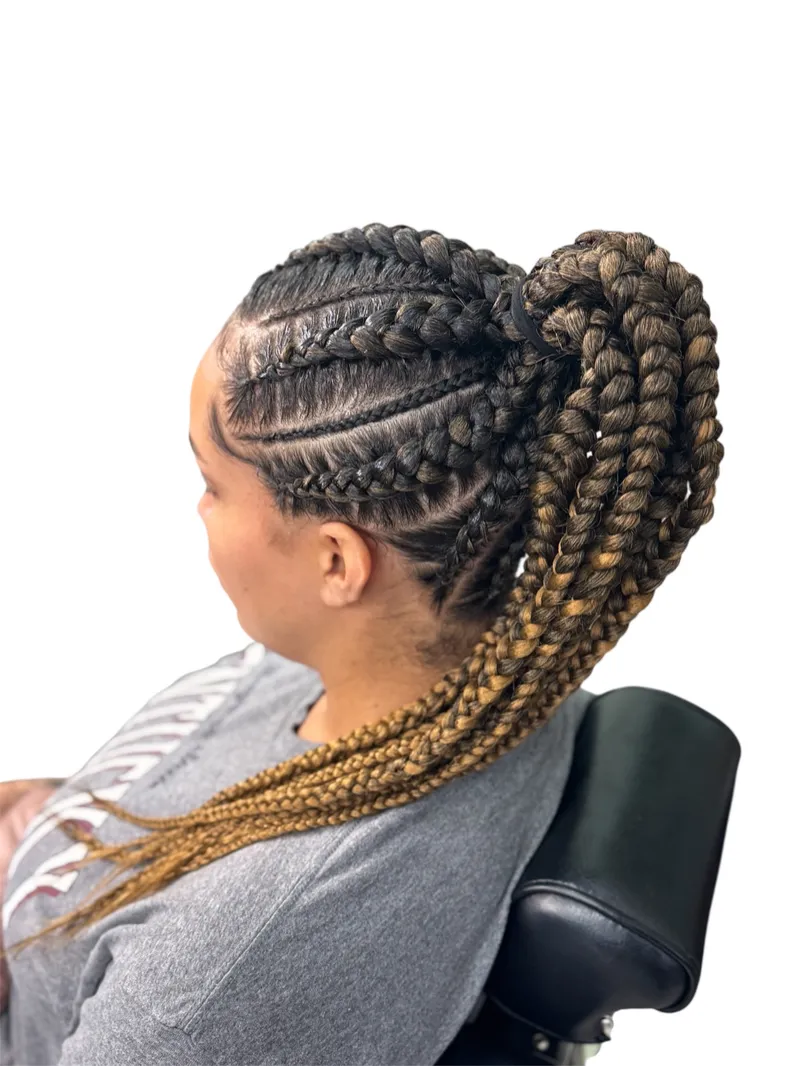 Feed-in cornrows hairstyle