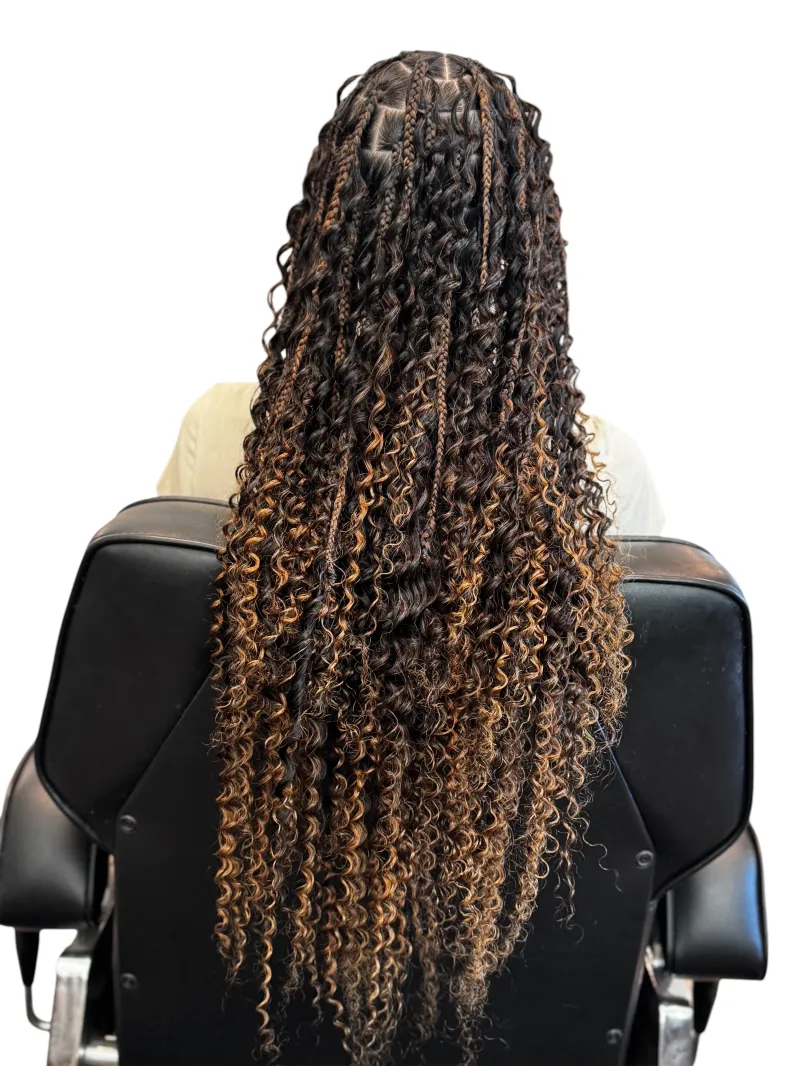 Complete Miracle Knots hairstyle from crown to long curled ends