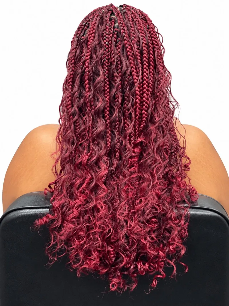 Burgundy Boho braids back view
