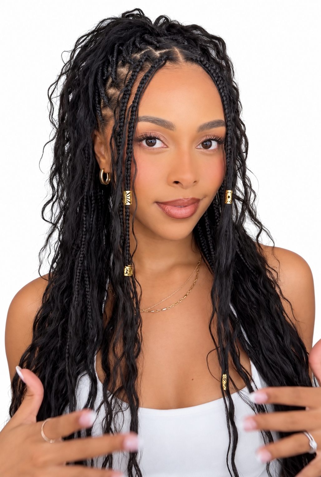 Black Boho braids with gold accents, two bundles