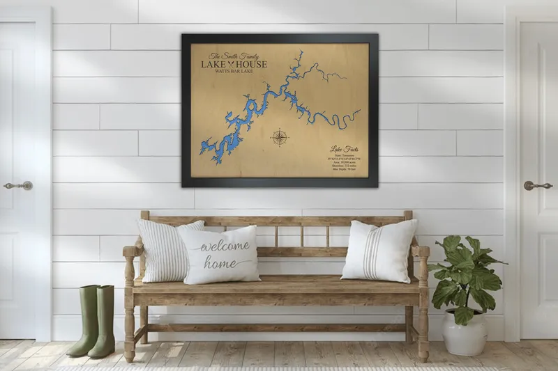 Watts Bar Lake Wooden Map, Tennessee