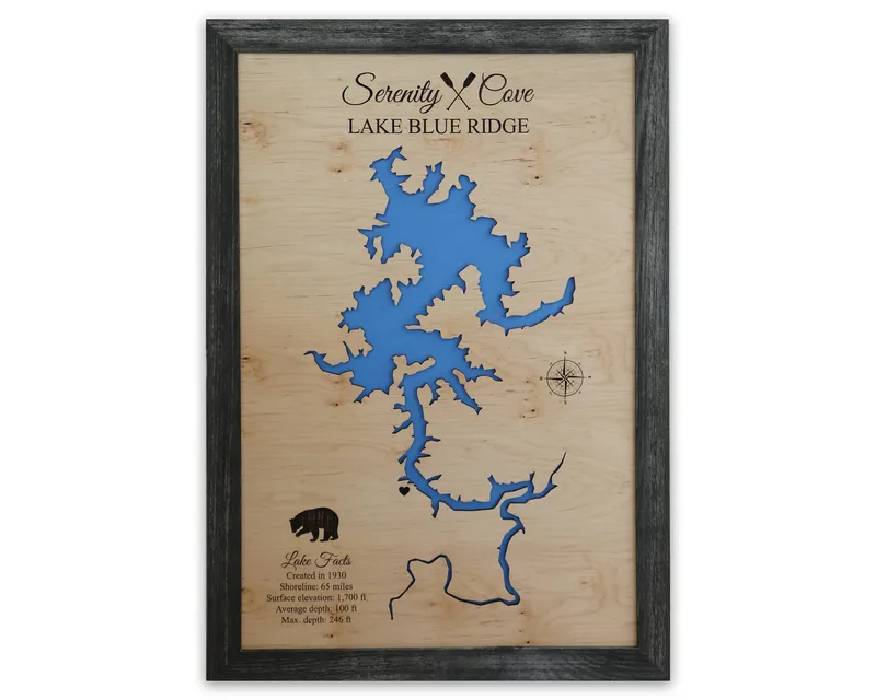 Lake Blueridge Wooden Map, Georgia