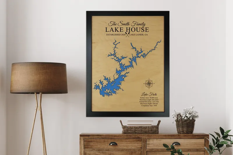 Lake Lanier Wooden Map, Georgia