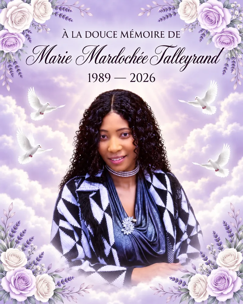 Affiche commémorative verticale 4:5 de Marie Mardochée Talleyrand, 1989–2026