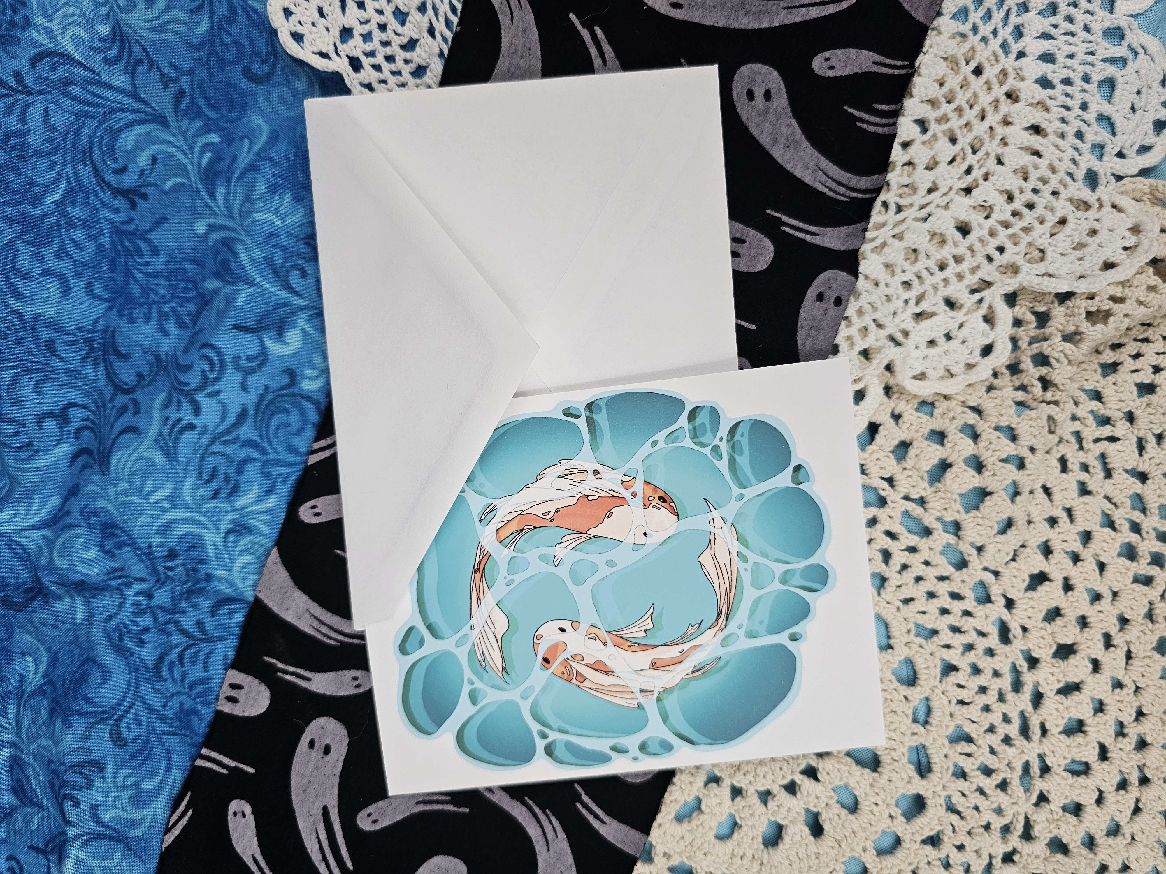 Greeting Card Two Koi Swimming 