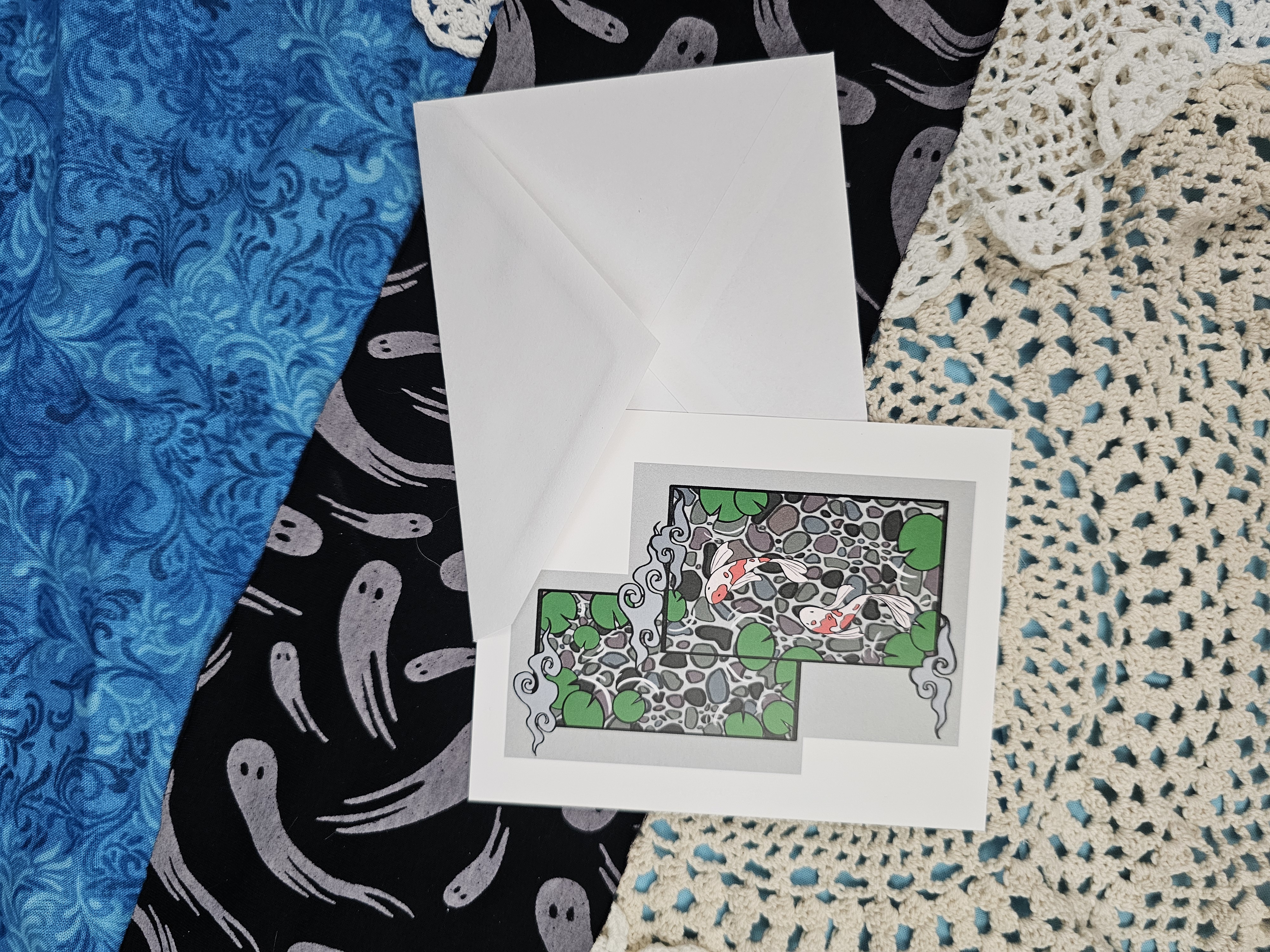 Greeting Card over lapping koi pond