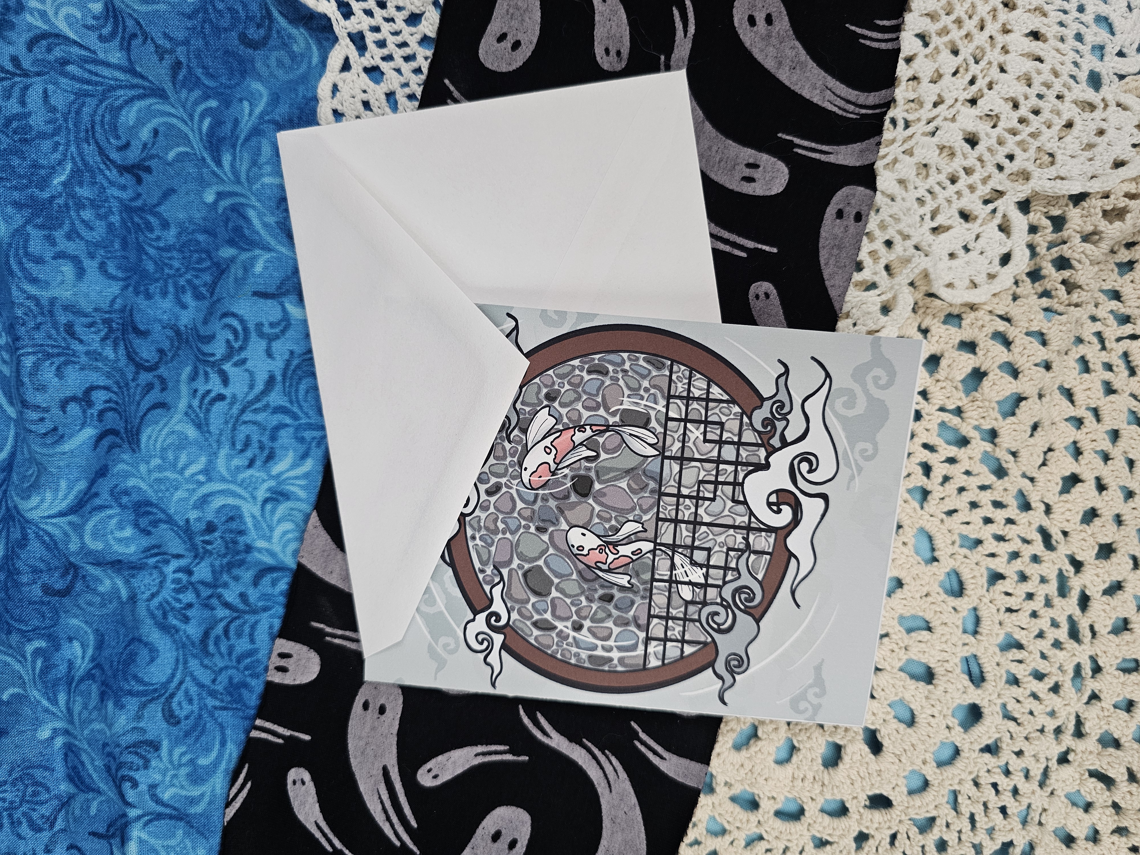 Greeting Card Two Koi In Sky Pond