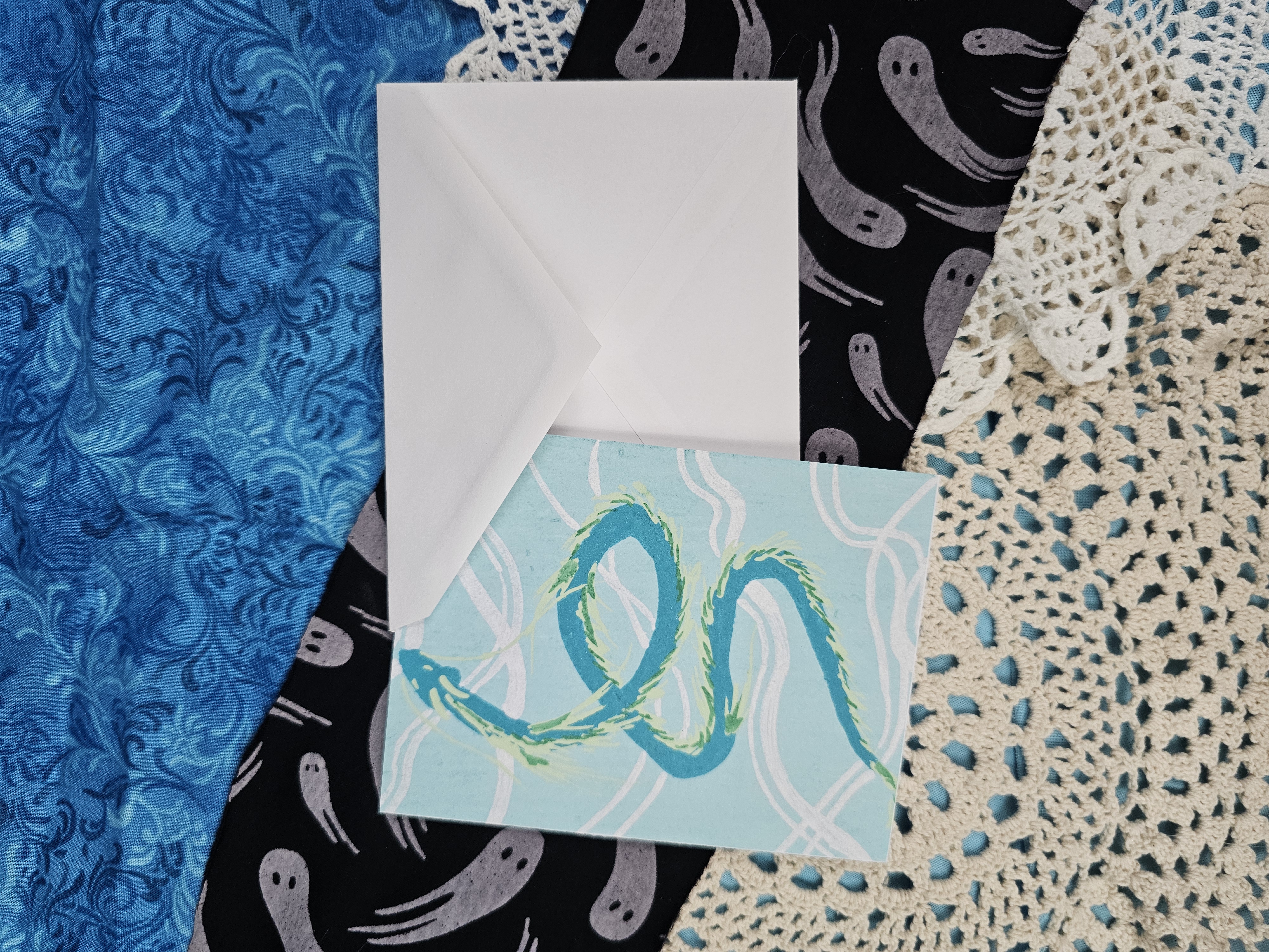 Greeting Card Posca Light Blue Dragon 
