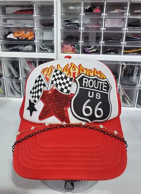 Route 66 Hat with Flames 