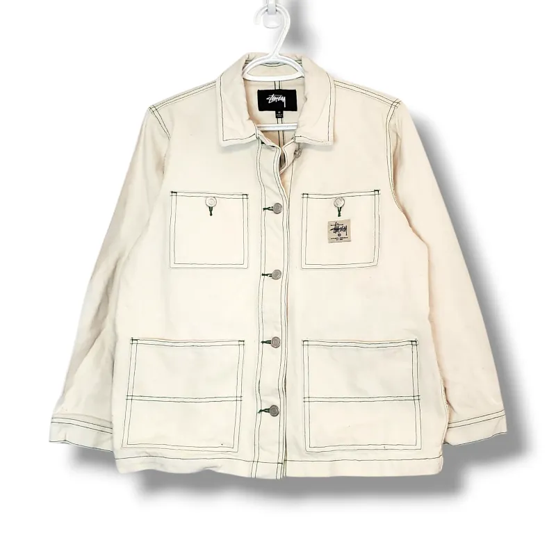Stussy Wyatt Barn Denim Chore Jacket White Size M