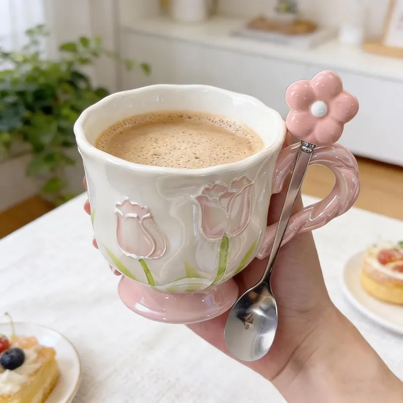 Blushing Tulip Mug & Spoon Set