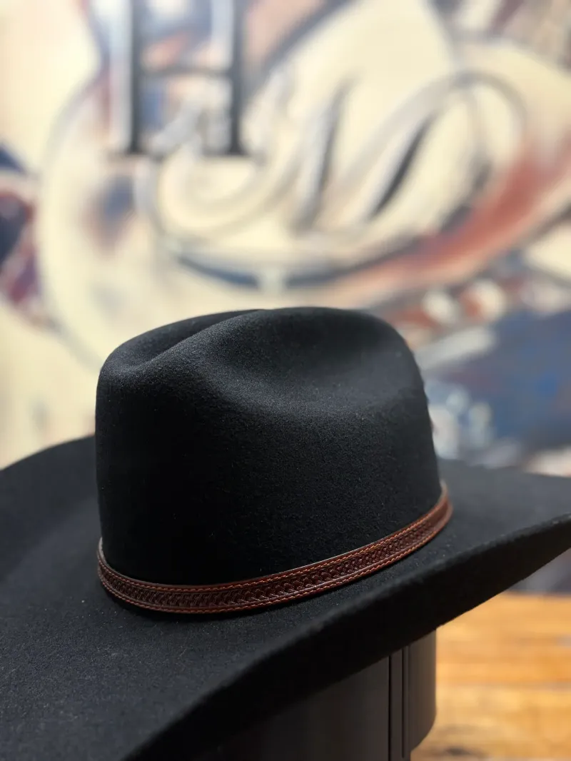 Leather Hat Band Weave 1/2 w Buckle | Brown