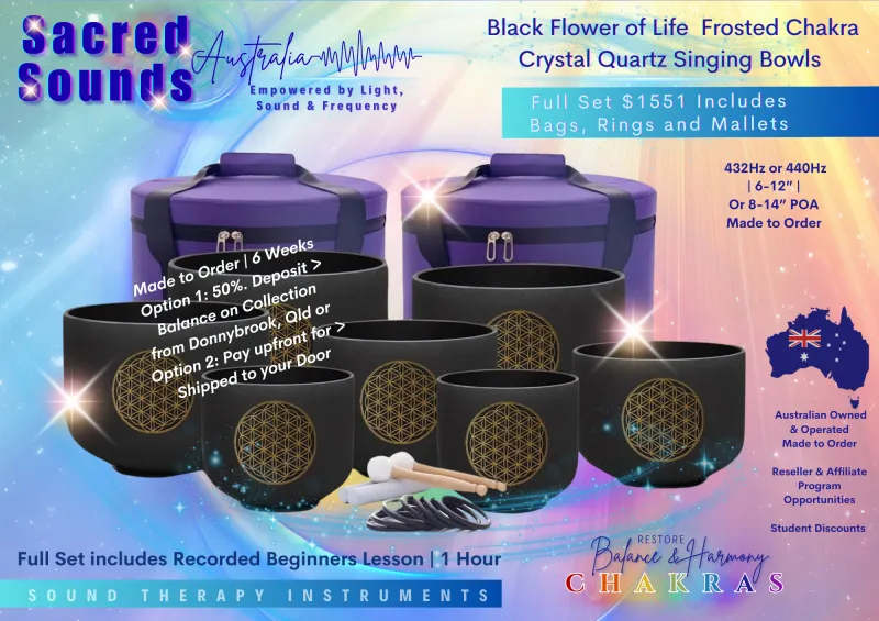 Crystal Singing Bowl Set | Black Plain Frosted 