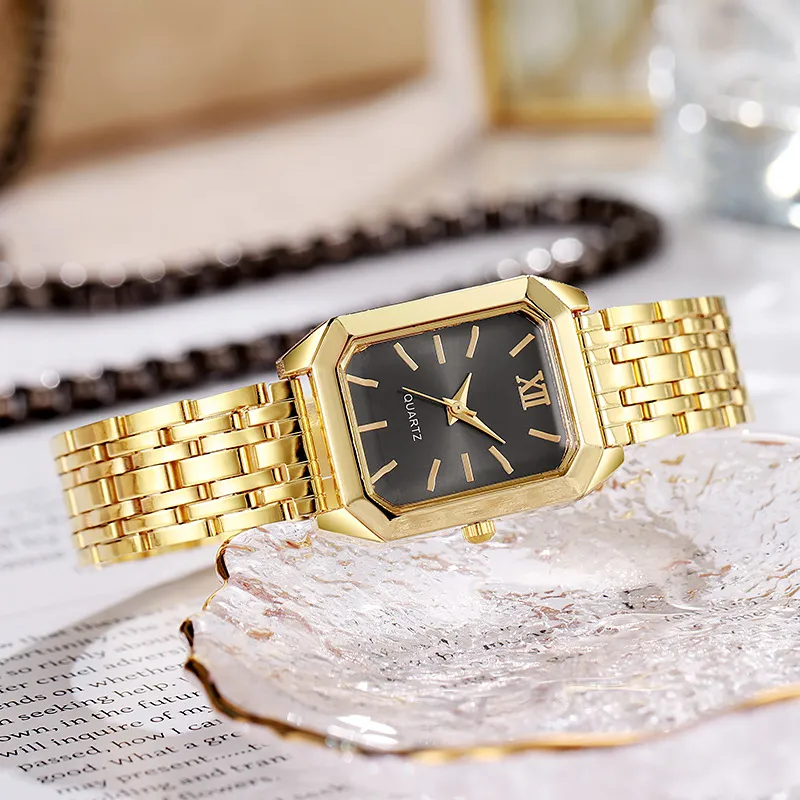 Elegant Vintage-Style Square Gold Watch