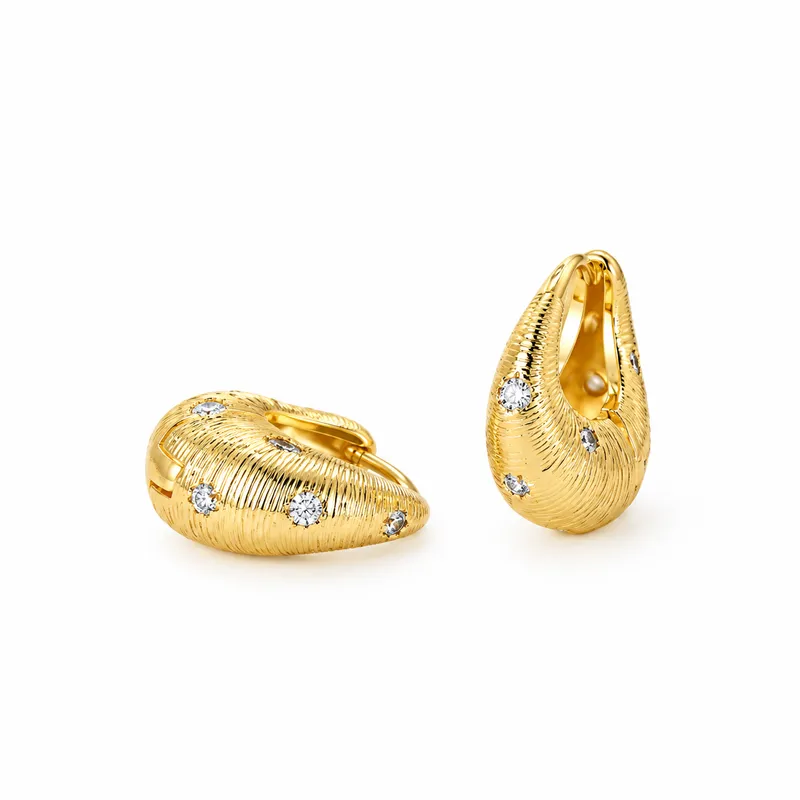 Celestial Textured Gold Huggie Hoops – High-Quality Stainless Steel   