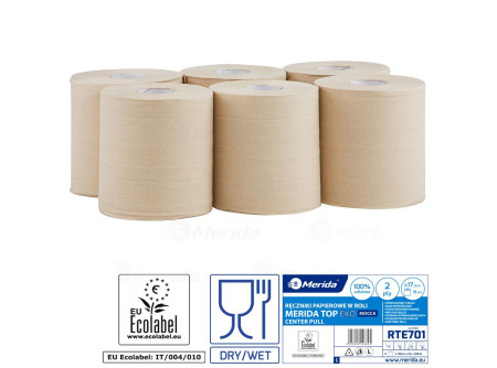 Belsőmag adagolású rolnis kéztörlő, maxi, homokszínű, öko-cellulóz, 2 rétegű, 158m, 6tekecs
