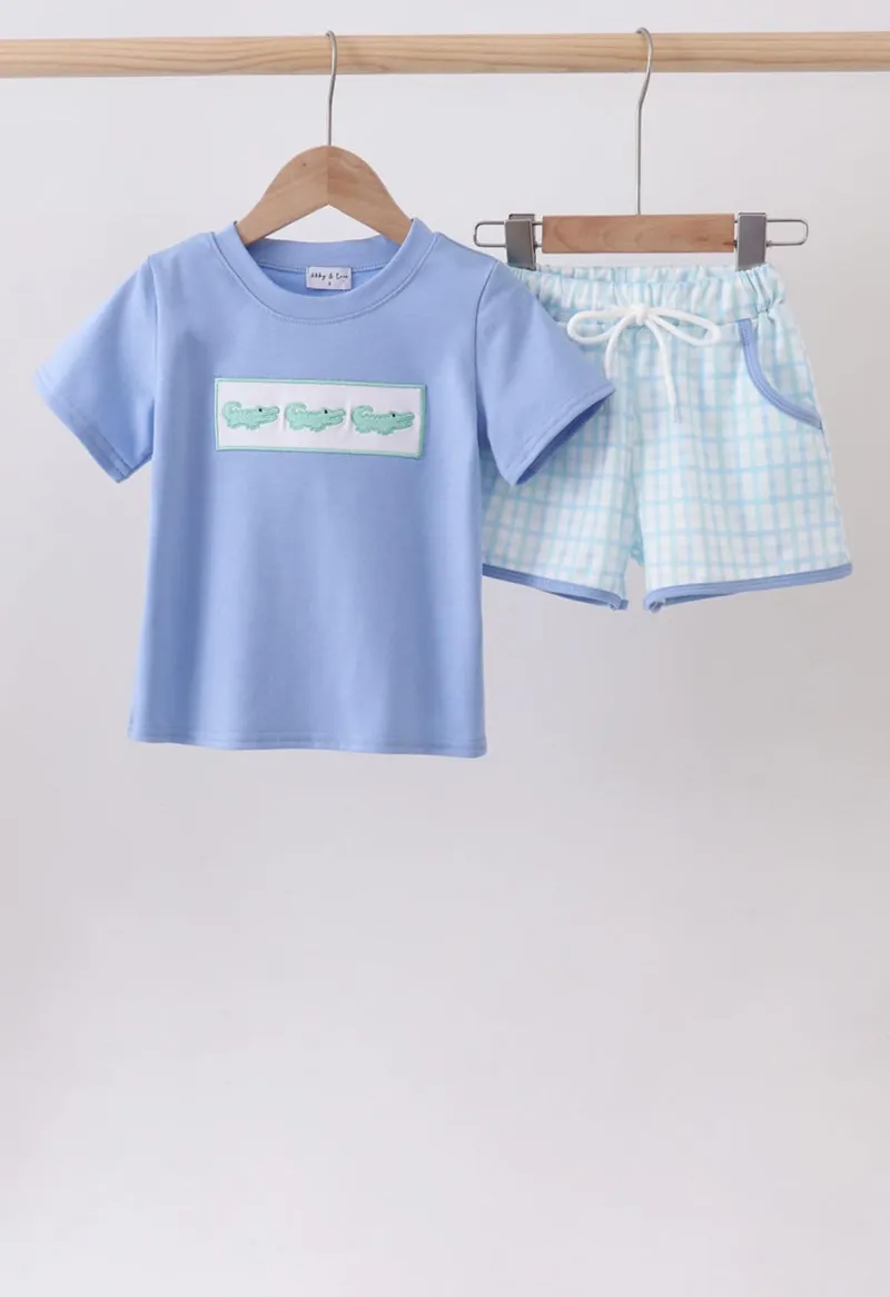 Blue Crocodile Embroidered Set 