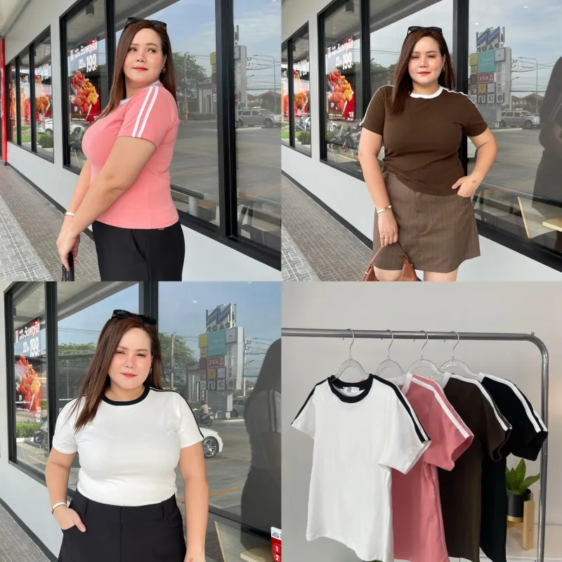 V04- เสื้อยืดคอกลม แถบแขน