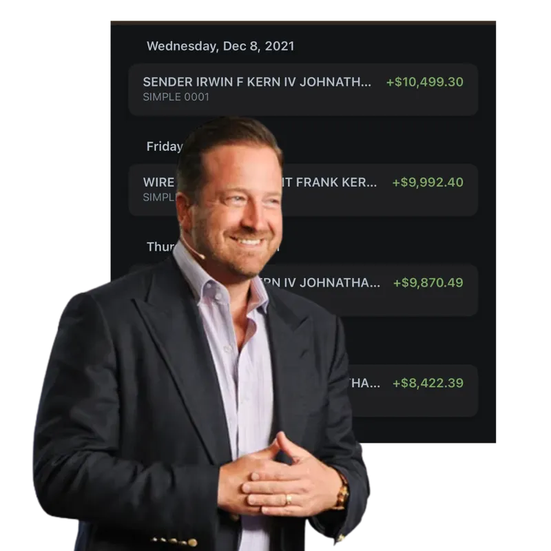 Frank Kern, $41,253, bank record of wires received from Frank Kern