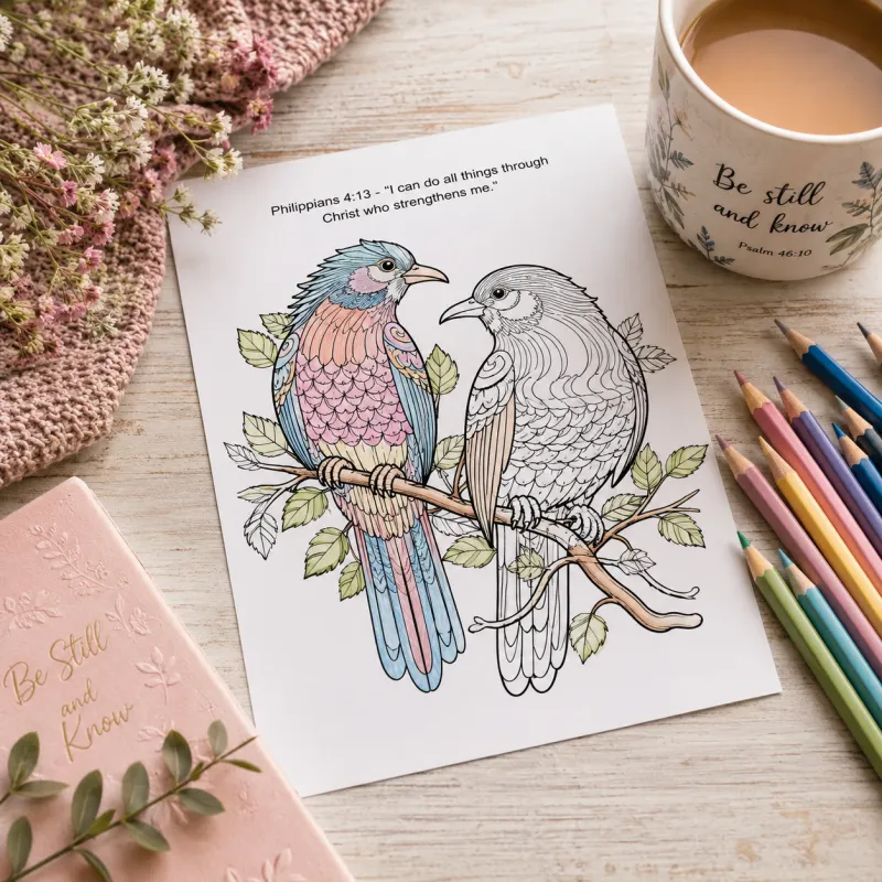 Christian Mindfulness Birds Colouring Book | 25 Bible Verse Colouring Pages for Peace, Prayer & Relaxation