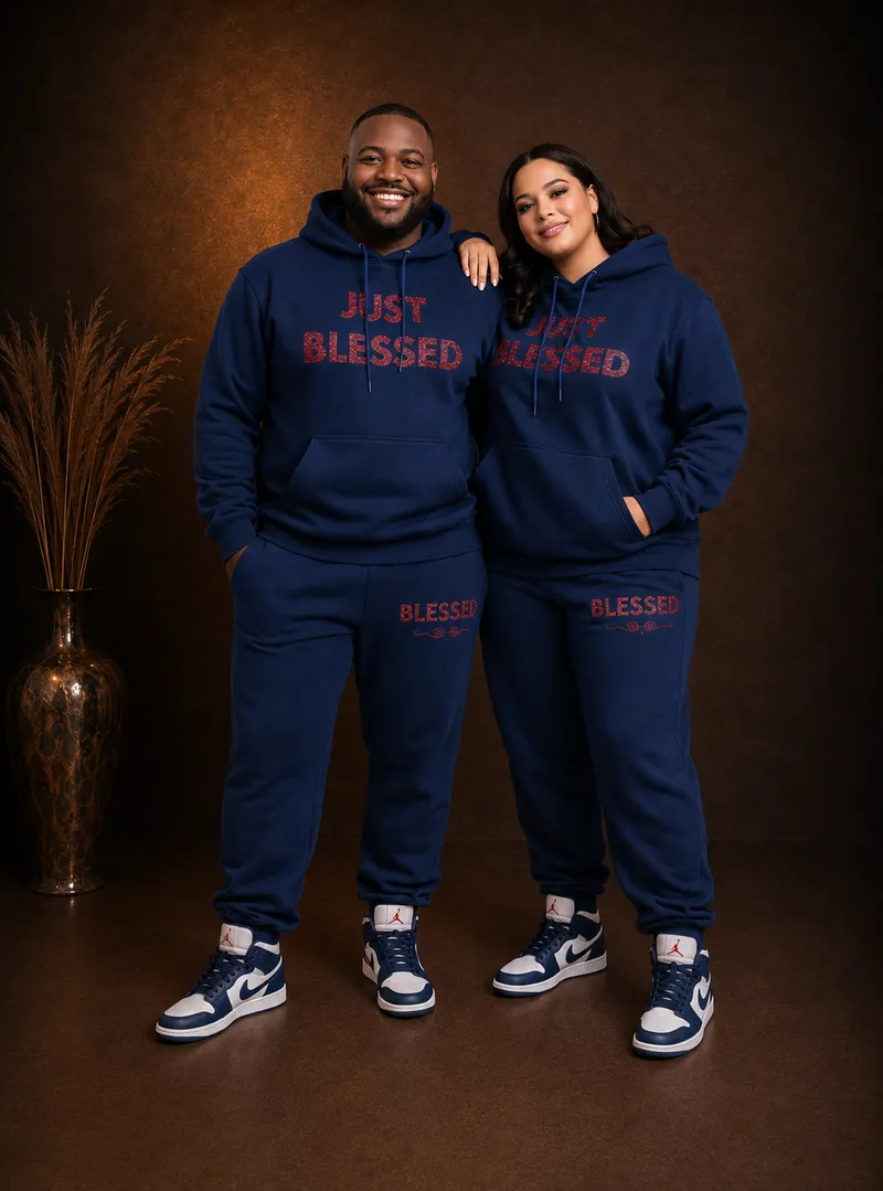 Unisex navy blue hoodie and jogger tracksuit
