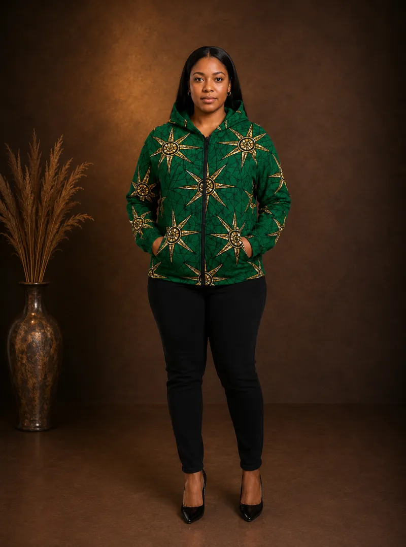 Green & Gold African Print Hoodie
