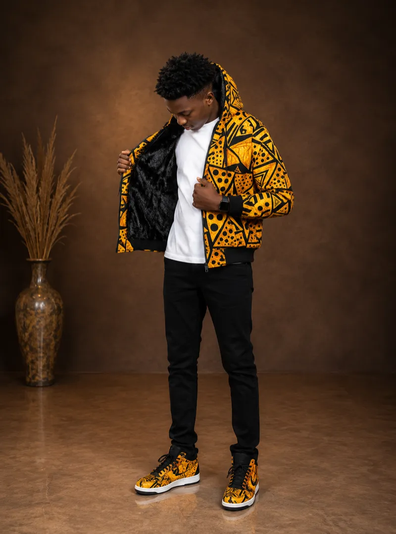Mustard Tribal Print Hooded Jacket