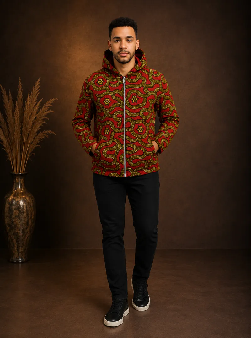 Red & Gold African Print Hoodie