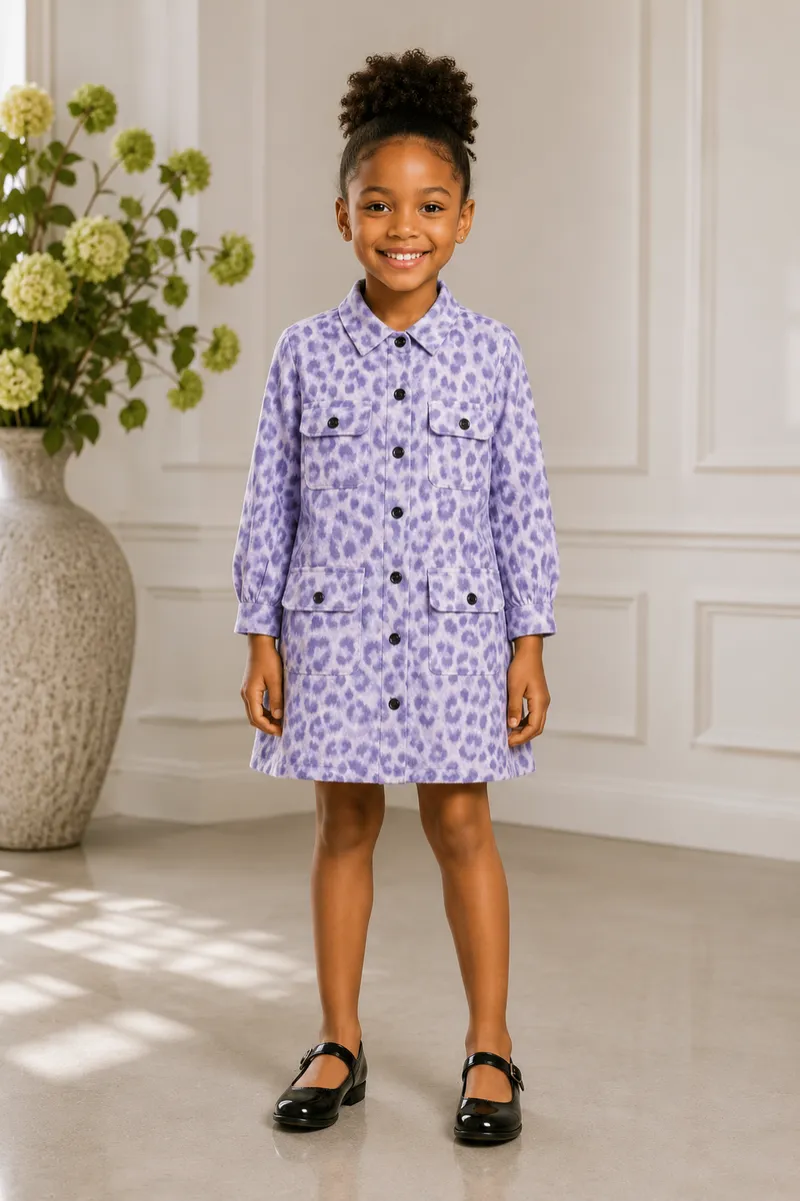 Leopard Print Cargo Shirt Dress