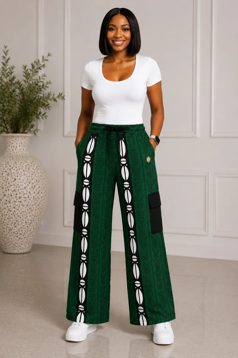Dark Green Tribal Print Adult Trousers