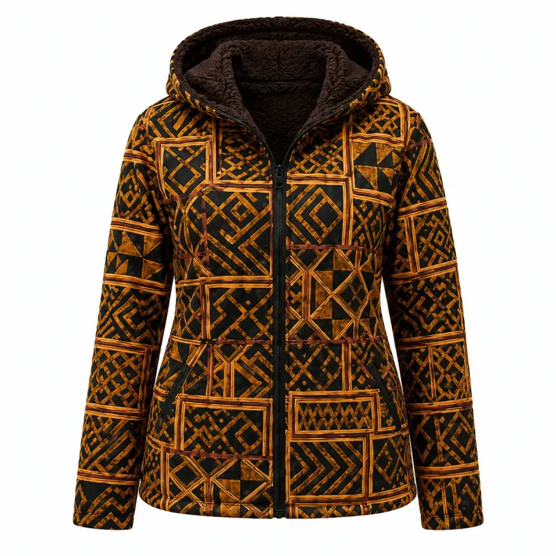African print hooded jacket with faux fur lining