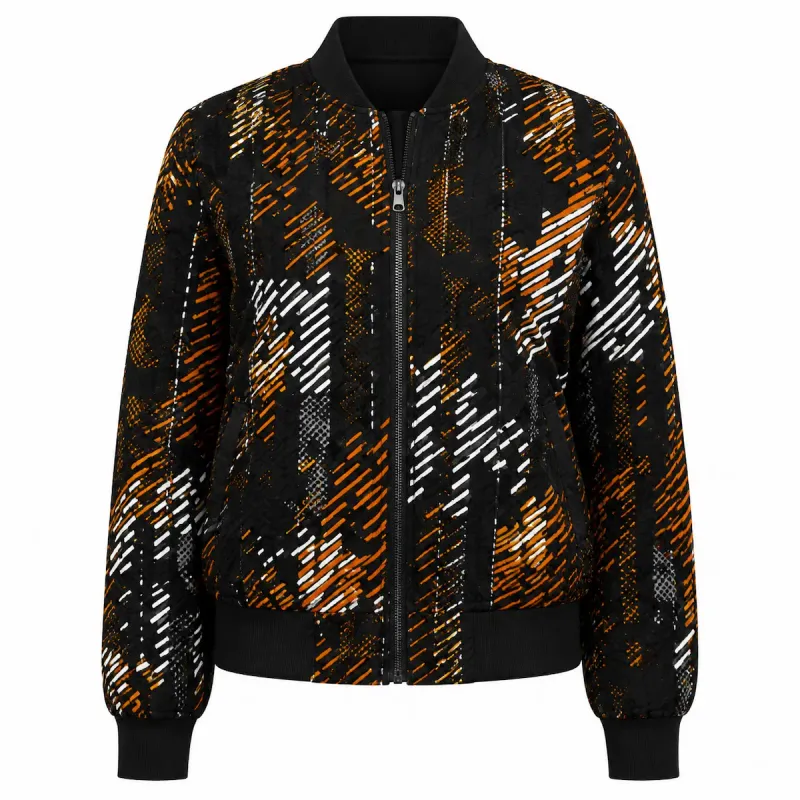 Black & Mustard Pattern Bomber Jacket