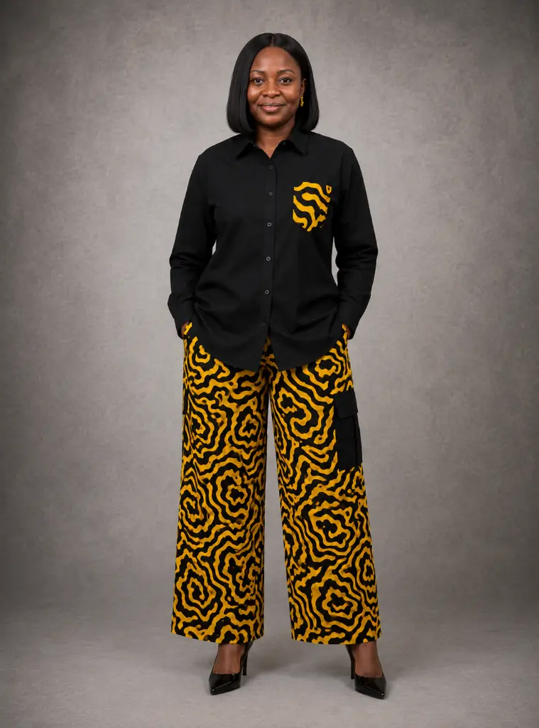 Black & Yellow Wave Print Two-Piece Set
